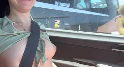 [f] Topless car ride! Next time I think I should just remove my top, it was kinda uncomfortable to be like this for 10 minutes hahahaha 
