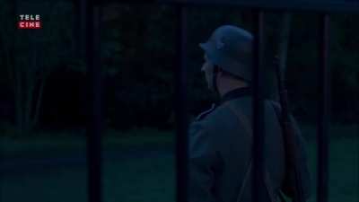 Lily James bent over in the exception