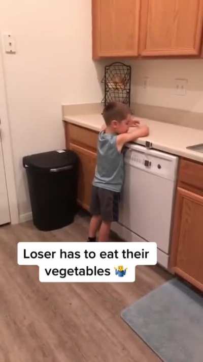the oops forced this kid to eat his vegetables