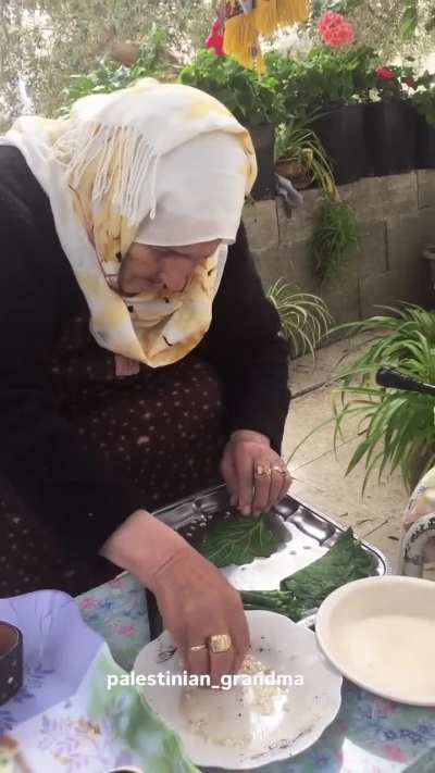 A Palestinian grandmother grows لخنه (kale) in her garden, stuffing the leaves like traditional grape leaves (dawali) and cooking them alongside stuffed squash (kousa) in one pot.