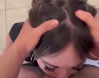 No hands, just mouth &mdash; she buries his cock all the way down