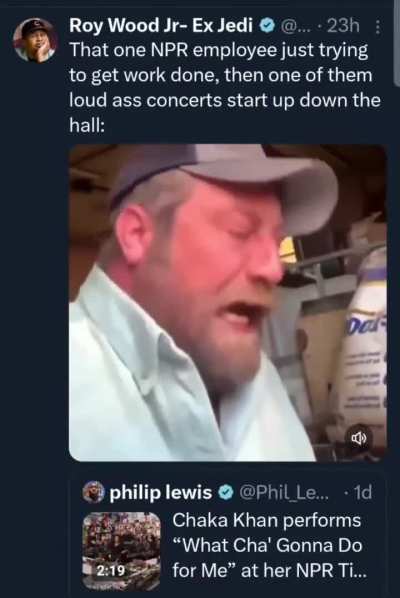 Imagine being a guy trying to work and keep getting interrupted by a loud ass concert next door