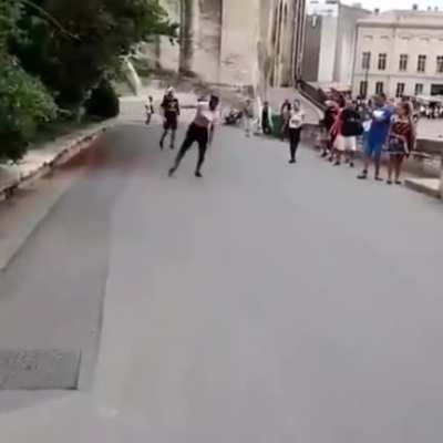 Extreme One legged backflip stunt.