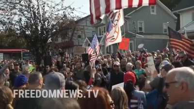 Antivaxx dumbfuck says "town halls and schools will be fuckin burned to the ground"