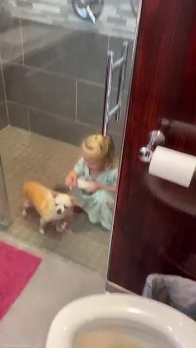 Letting a little girl shave and almost cut a dogs head