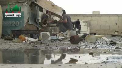 Muslim Army Brigade fighters target multiple SAA vehicles with an SPG-9 in 'Ash Al-Warwar, Damascus (May 2013)