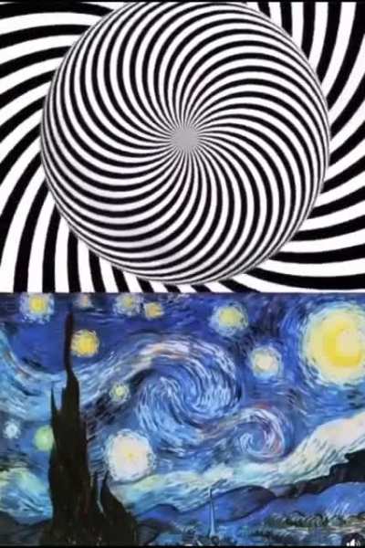 The best way to enjoy Vincent Van Gogh's famous painting "The Starry Night"- 1. Look at the spiral for 15 seconds without looking away. 2. Look at the painting fixedly .