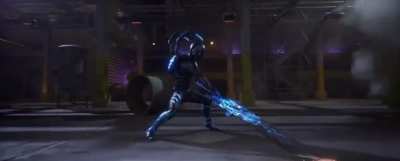 The way Jaime prepares for battle in ‘Blue Beetle’ (2023) is just full of the exaggerated swagger of a Hispanic teen