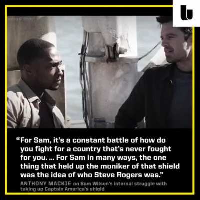 Anthony Mackie, star of falcon and the winter soldier , on Sam Wilson’s internal struggle with taking up Captain America's shield and fighting for a country that never fought for him as a Black man.