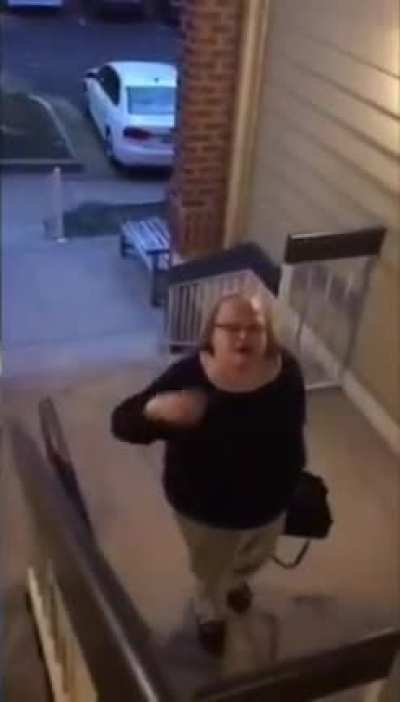 Karen goes on racist rant after being called out for hitting two cars.