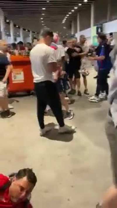 England "fans" kicking off with Italian supporters ahead of tonight's Euro final.