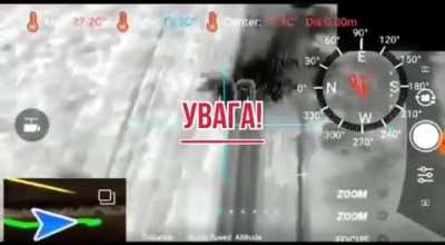 A Ukrainian drone operator from the 43rd Mechanized Brigade attacks a Russian TOS-1A "Solntsepek" 220-mm MBRL by dropping an anti-tank mine on it. After the drone moves away from the burning vehicle, it starts firing its missiles towards the UAV. 