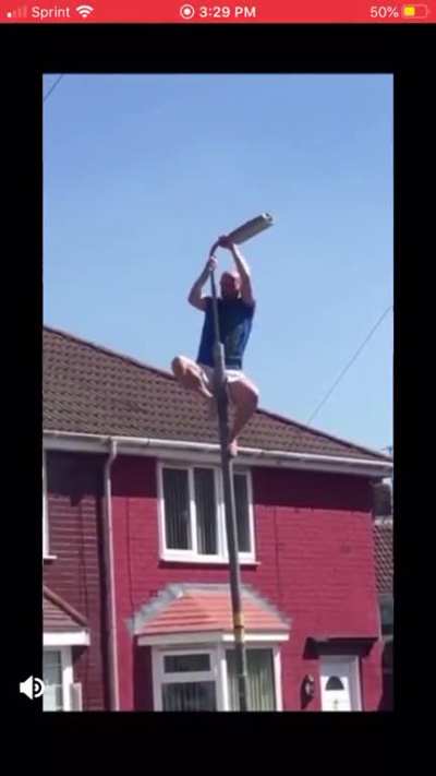 Oh yeah, I&rsquo;ll hang on the thin unsupported branch of this street light! (Post from r/MaybeMaybeMaybe)