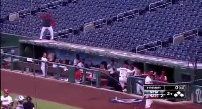 Juan Soto wasn&rsquo;t allowed in the dugout last night, but after a Josh Harrison HR he had to get in on the dugout dance party action