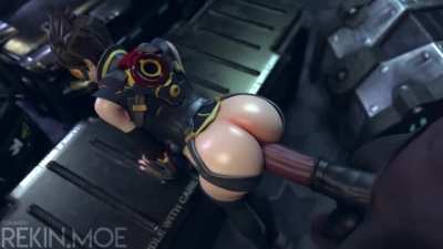 Tracer bounces her thicc butt all the way down the horse&rsquo;s shaft (Rekin3D)