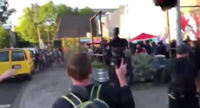 Fascist group (Proud Boys) get in street fight with other fascist group (ANTIFA) over competing fascist beliefs.