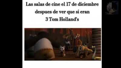 English: "Theaters on December 17 after seeing that if there were 3 Tom Hollands"
