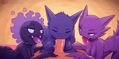 Gengar, Haunter and Gastly catch a trainer [Pok&eacute;mon](Pinktaco)