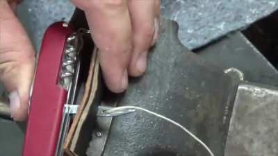 How-to on using a Swiss Army knife awl to sew.