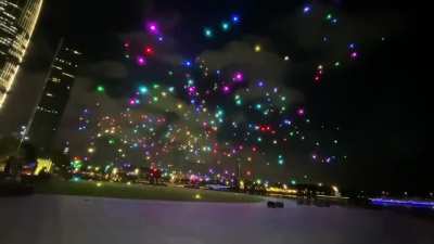The end of a drone show in Nanshan Park, Shenzhen