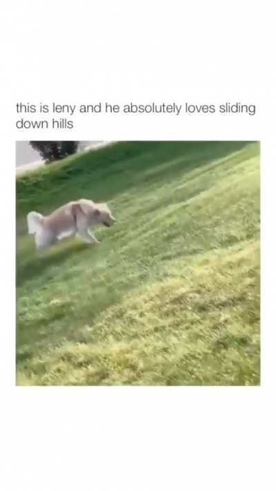 Leny loves sliding down hills.