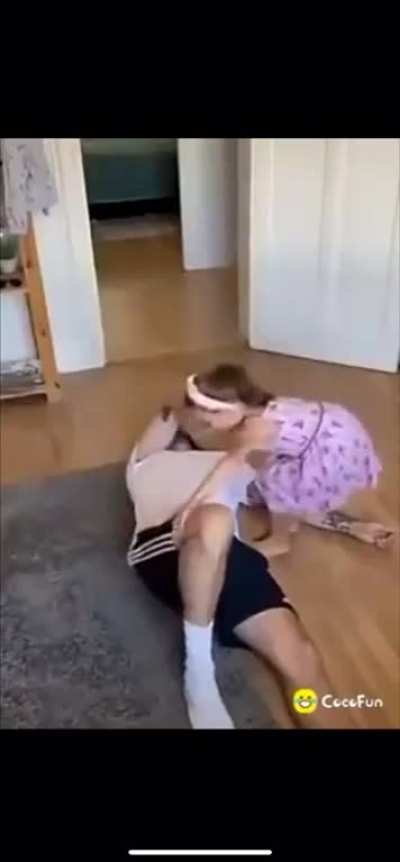 Kid helps unconscious parent! This is definitely one way to do it! (Sorry if repost!)