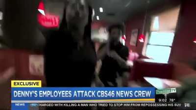 Denny's Employees attack a news crew