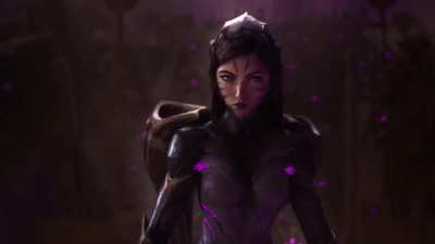 Animation of Kai'Sa removing her helmet in the new Warriors cinematic!