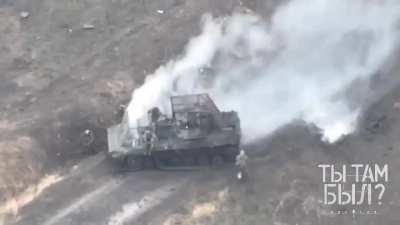Russian BMP hits a mine after dropping off passengers somewhere in the Avdiivka area