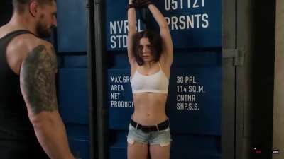 "Secret Agent" girls often meet this tied AOH fate, but still wear bare midriff gear anyway