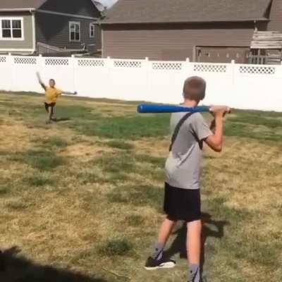 Kid gets socked by a baseball