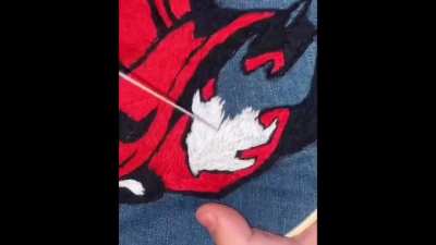 It&rsquo;s a lil wonky, but I hand-embroidered the PT logo onto my new jean jacket!