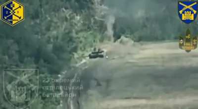 A Ukrainian FPV pilot flies his quad through the open hatch of a Russian T-90M "Breakthrough" tank and sets it ablaze.