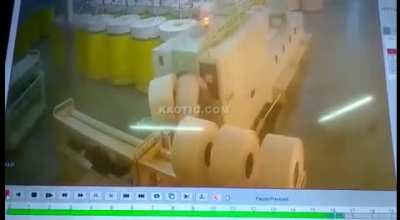 Worker sucked into machine.
