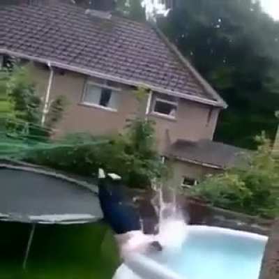 Watch me trampoline into the pool!