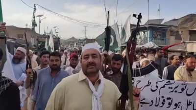 Pakistani civilians are protesting against India following the recent India-Pakistan confrontation