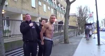 Peeing like a fountain while being arrested.