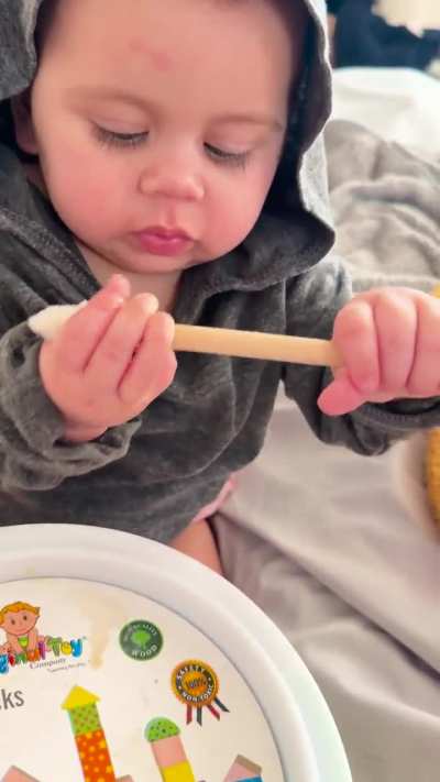 Teaching my daughter to play rhythm w/ a drum stick &amp;amp; this happened