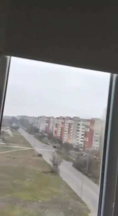 City of Kherson, Ukraine. Artillery hits a residential building.