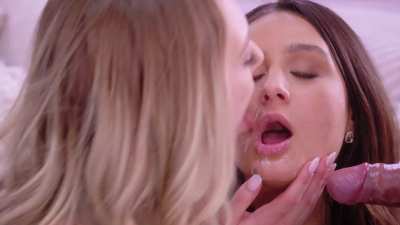 Such good girls sharing his cum