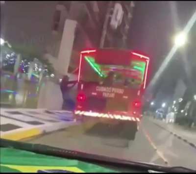 Spiderman Piggy Backing A Bus While Flexing ( &amp;amp; not paying attention )