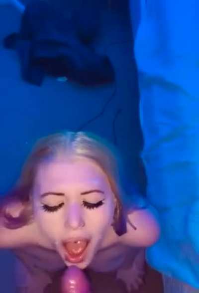 Our bull gets to use my pretty face as a cum rag, while my boyfriend can go cum in the fucking toilet, and if he cums first then he has to lick our bulls cum off my chest