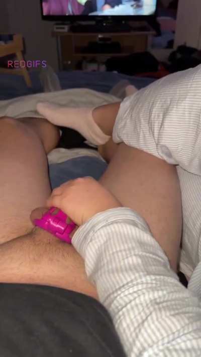 Netflix &amp;amp; chill? More like Netflix &amp;amp; full denied beta balls 🤭 It's so much fun teasing subby hubby like that. Especially, because I totally forget about the movement of my hand and just enjoy the series. But hubby can barely focus, because any sti