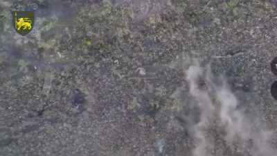 Ukrainian drone drops grenade on prone Russian soldier, who then gets up to run, only to be hit and killed by a follow-up FPV drone