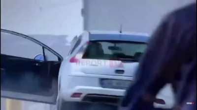 Albanian citizen prevents possible massacre in Tirana, Albania with a drop kick through the window!