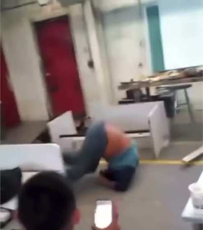 WCGW stomping on this chair which is on a desk