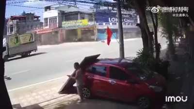Truck tire blowout