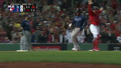 [Highlight] Kevin Kiermaier hits a fly ball off the wall which then ricochets off Renfroe and takes it over the wall, umps rule it a ground rule double