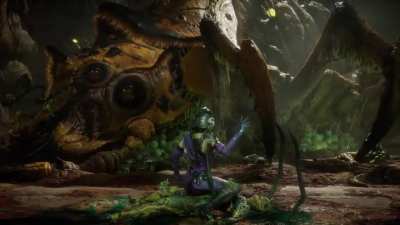 Mileena is doing the knife hand game.