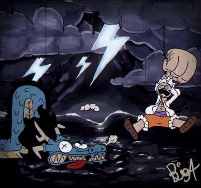 Luffy vs Kaido (animation in Cuphead style/old animation style) by me